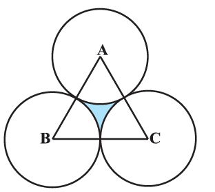 The area of an equilateral triangle ABC is 17320.5 cm2. With each vertex of the triangle as centre, a circle is drawn with radius equal to half the length of the side of the triangle (see Fig. 12.28). Find the area of the shaded region.