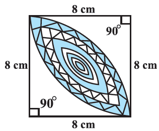 Calculate the area of the designed region in Fig. 12.34 common between the two quadrants of circles of radius 8 cm each