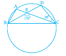 In the given figure, A, B, C and D are four points on a circle. AC and BD intersect at a point E such that ∠BEC = 130° and ∠ECD = 20°. Find ∠BAC.