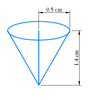 A pen stand made of wood is in the shape of a cuboid with four conical depressions to hold pens. The dimensions of the cuboid are 15 cm by 10 cm by 3.5 cm. The radius of each of the depressions is 0.5 cm and the depth is 1.4 cm. Find the volume of wood in the entire stand (see Fig. 13.16)