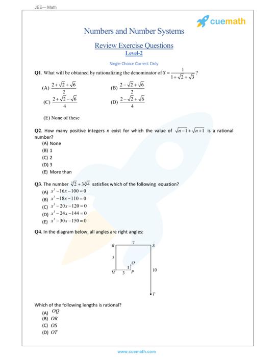 The real number system worksheet