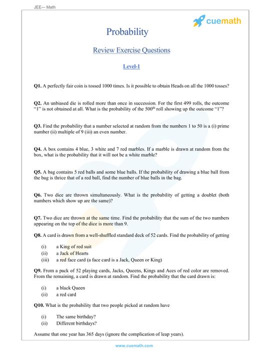 Card Probability Interactive Questions Solved Examples Cuemath