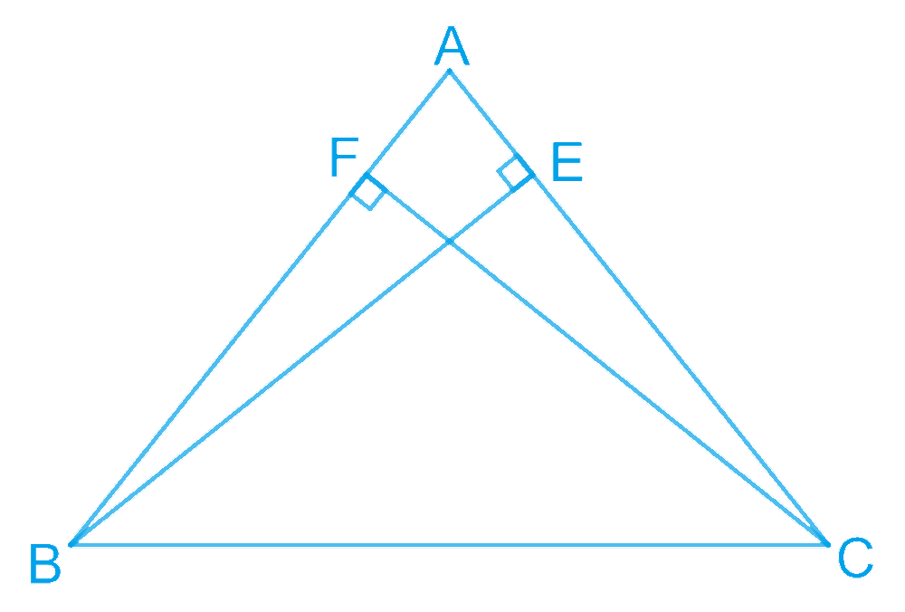 ABC is a triangle in which altitudes BE and CF to sides AC and AB are equal (see Fig. 7.32). Show that (i) ΔABE ≅ ΔACF (ii) AB = AC, i.e., ABC is an isosceles triangle.