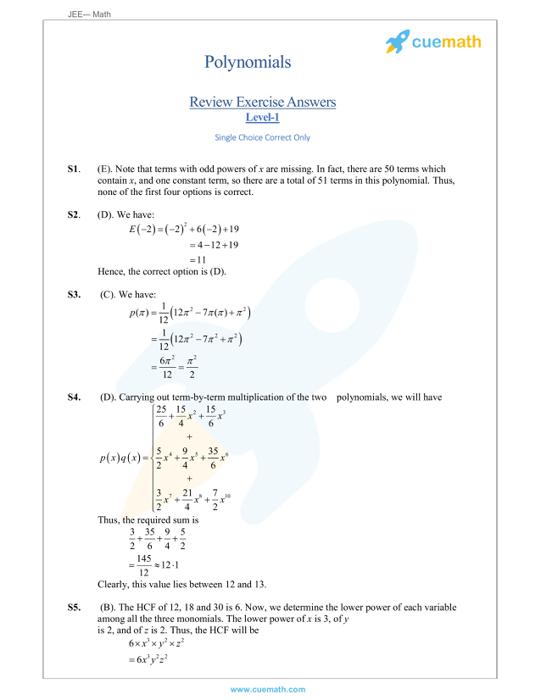 Linear Quadratic Cubic Polynomials Examples Classification