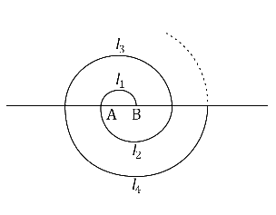 A spiral is made up of successive semicircles