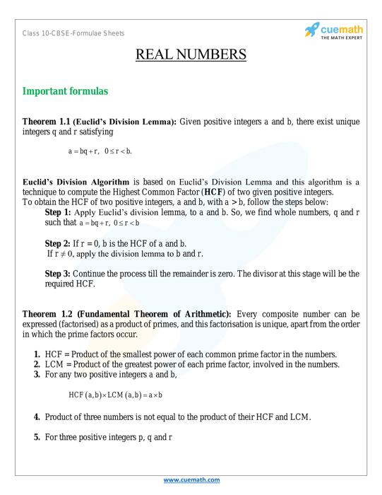 Class 10 Math Formulas Trigonometry Formulas Class 10 Cuemath