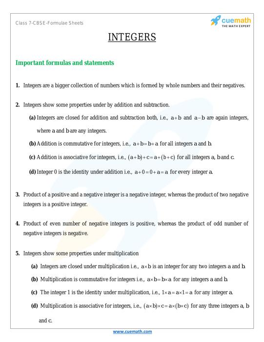 Class 7 Maths Formulas Download All Math Formulas Cuemath