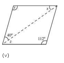 Consider the following parallelograms. Find the values of the unknowns x, y, z.