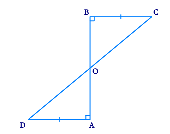 AD and BC are equal perpendiculars to a line segment AB (see Fig. 7.18). Show that CD bisects AB.