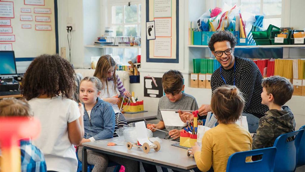 Interactive classroom with students and teachers
