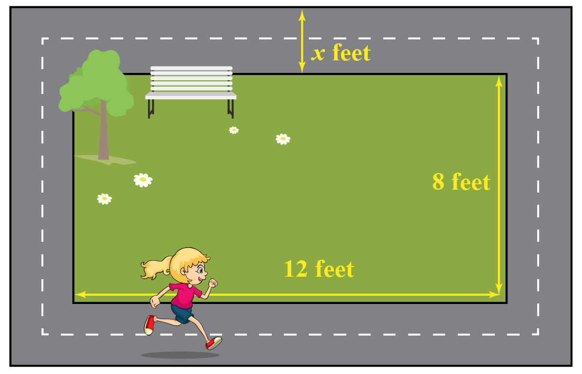 Quadratic Equation Question to find width of a park's pathway