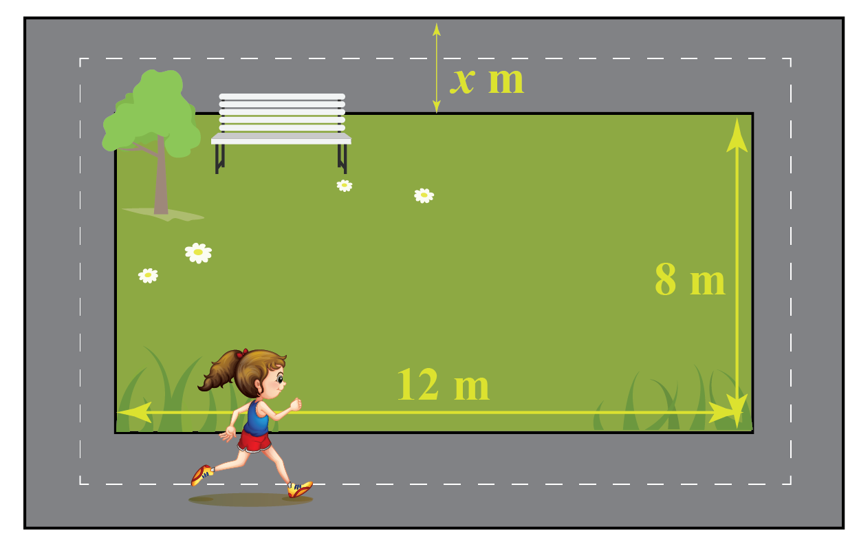 Quadratic Equation Question to find width of a park's pathway