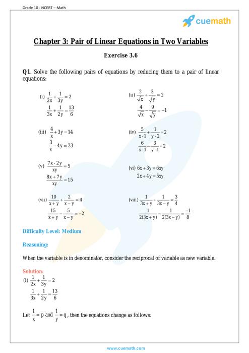 Exercise 3 6 Class 10 Maths Ncert Solutions Cuemath