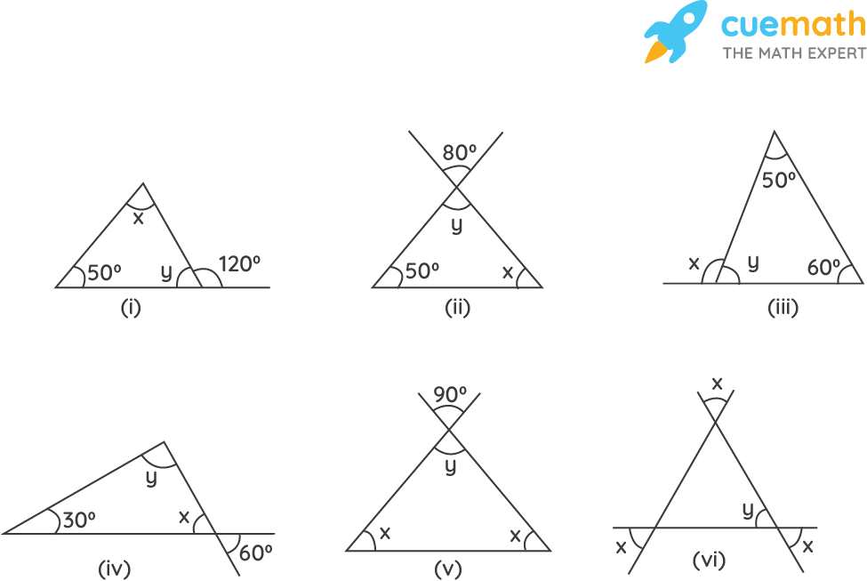 Find the values of the unknowns x and y in the following diagrams