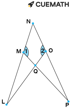 The triangles intersect at point Q on segment LO of triangle LNO and segment MP of triangle