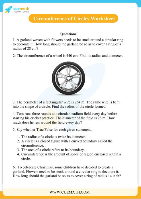 Parts Of A Circle Worksheets