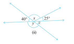 Find the values of the angles x, y and z in each of the following: